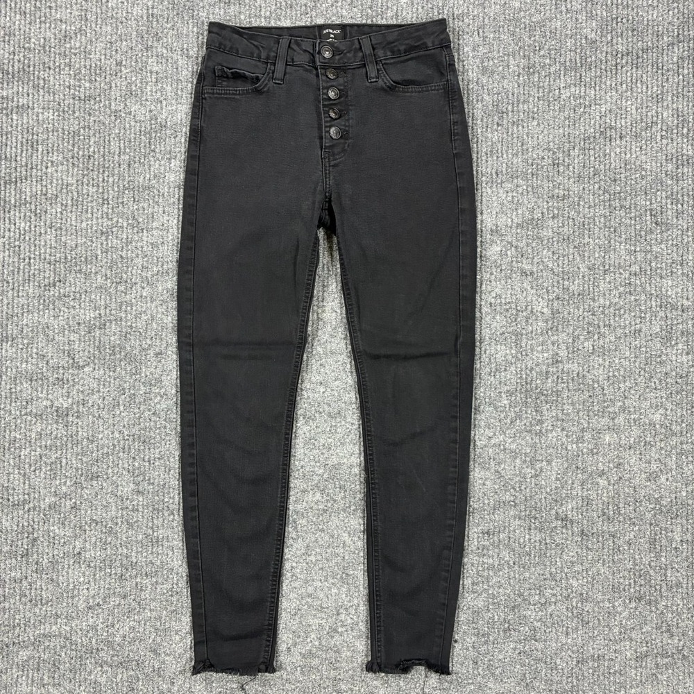 Just Black Skinny Jeans Womens Size 26 Button Fly Raw Hem USA Fringed Raw Hem